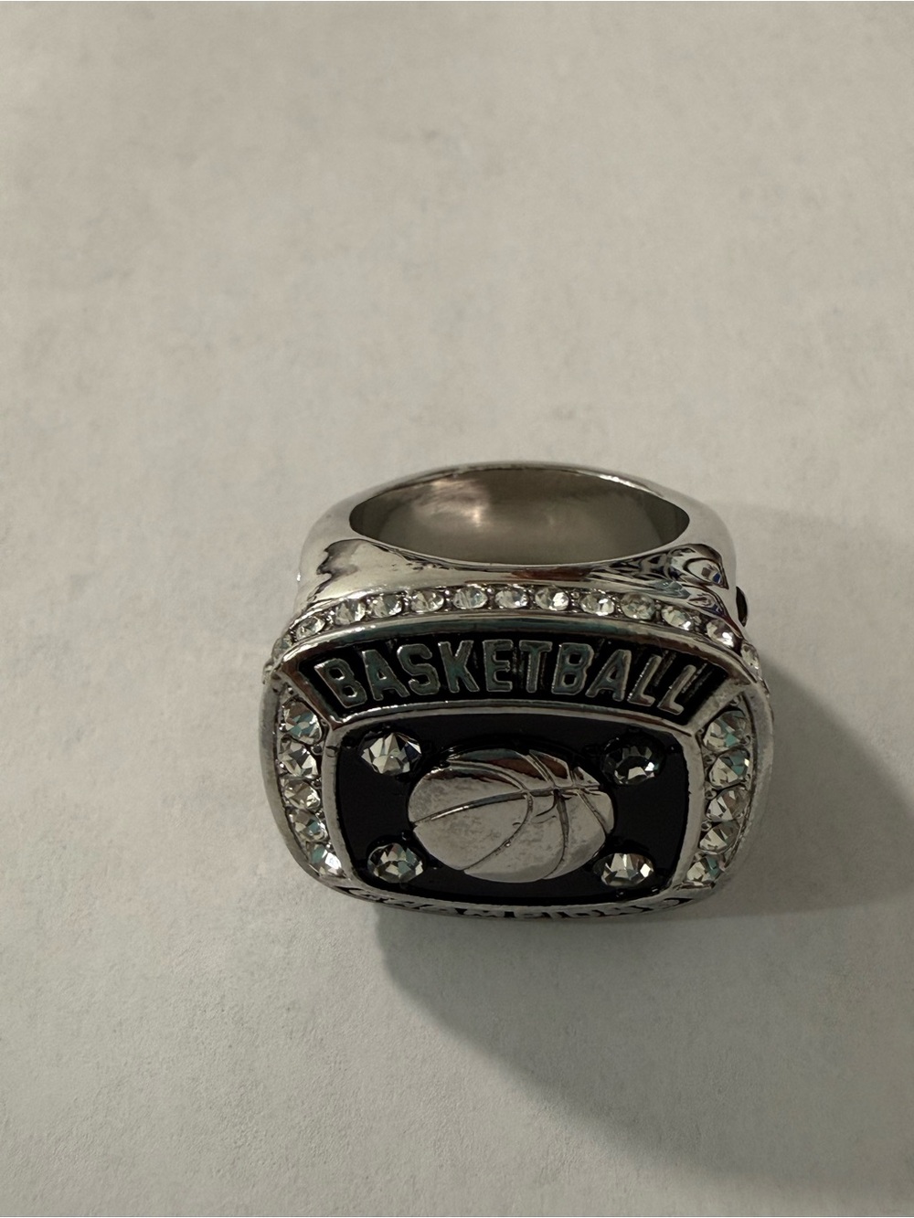 Men's Silver Basketball Championship Ring - Black Accent